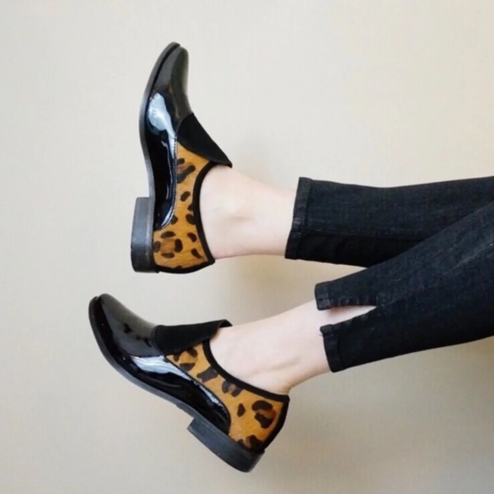 Free People Black Patent & Leopard Print Loafers